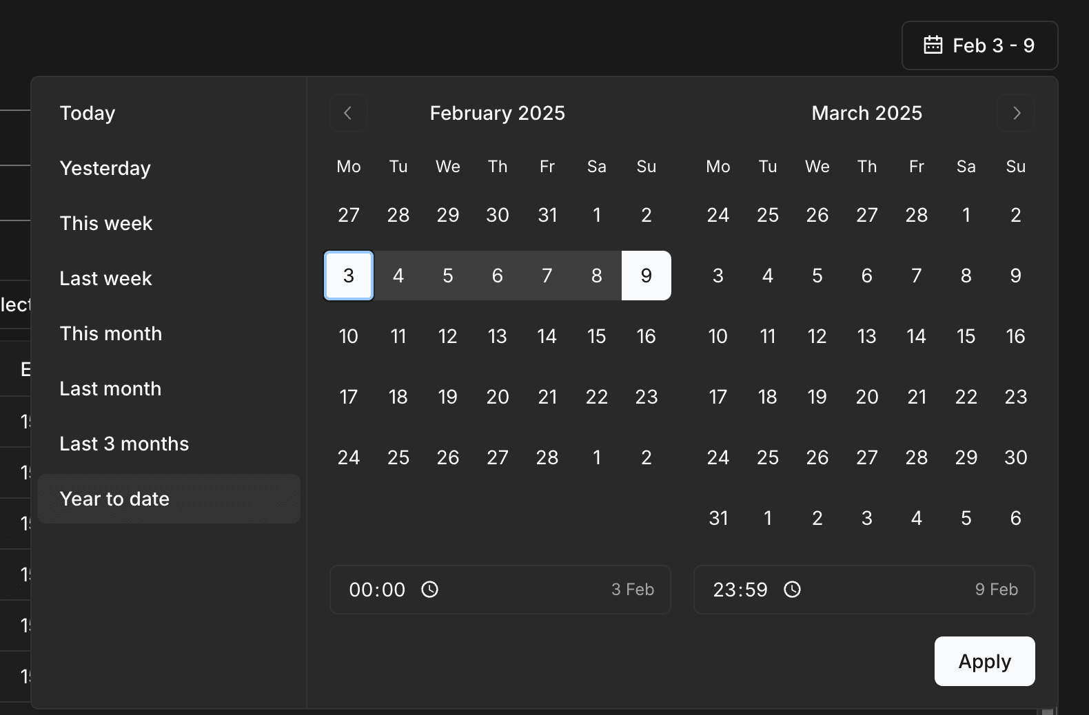 Audit log calendar filter